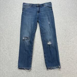 Kut From The Kloth Reese Ankle Straight Leg Jeans WMNS 8 Blue Distressed Raw Hem